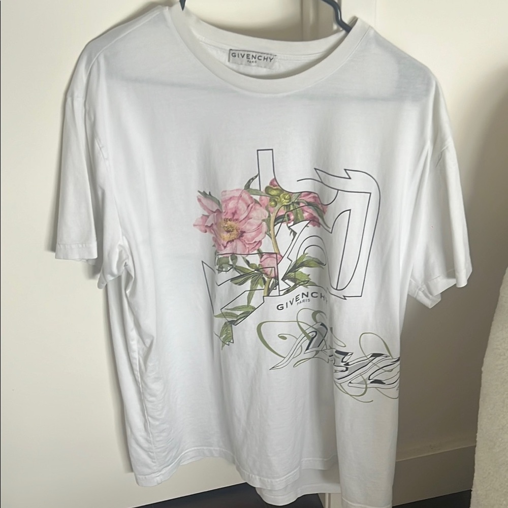 Givenchy White Tee with Pink Floral Graphic
